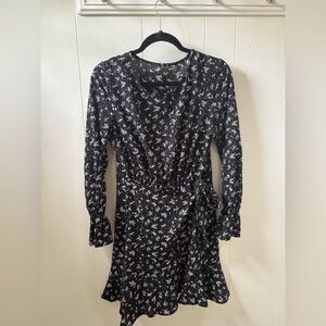 Floral Black Wrap Dress